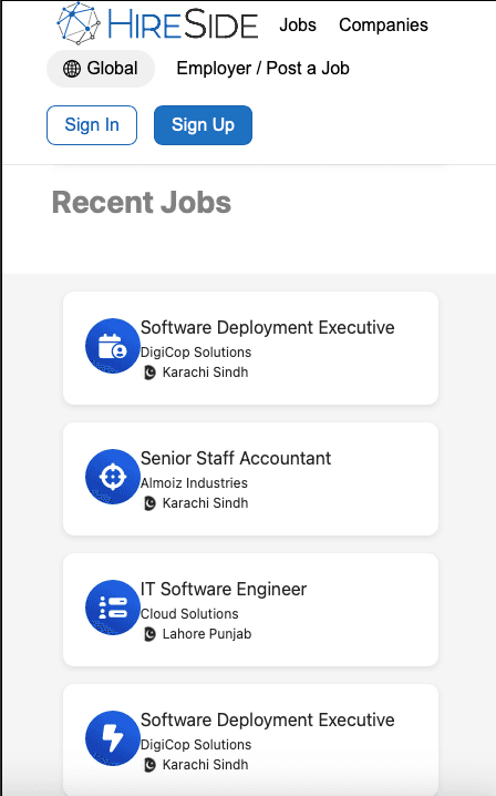 HireSide — Front-End Clone - by Ahsan Ali Soomro — app view